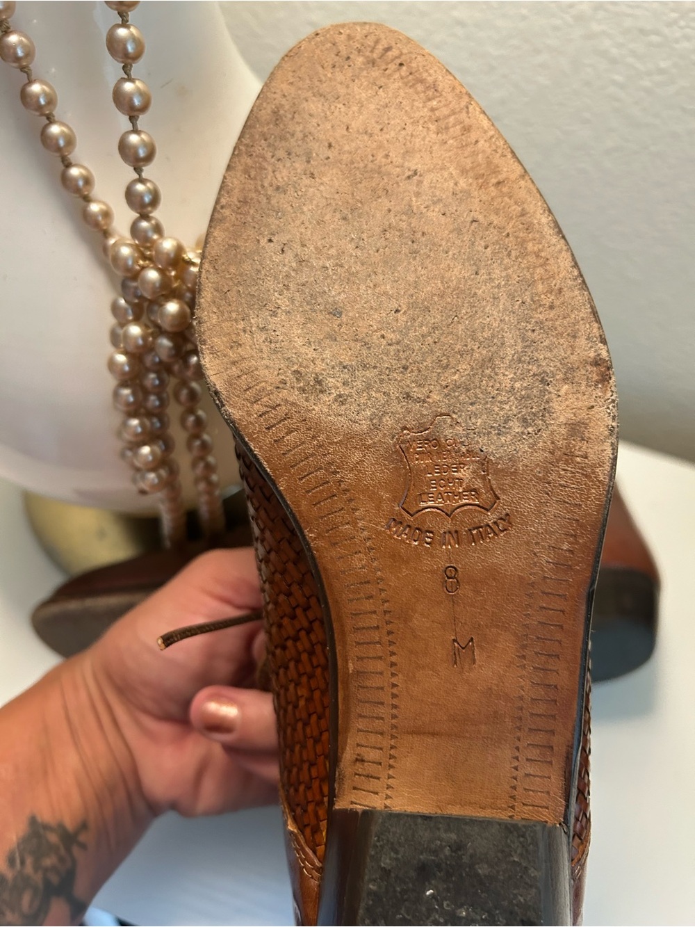 Authentic Vintage Saks Fifth Avenue Brown Woven Leather Lace-Up Ankle Boots View 3